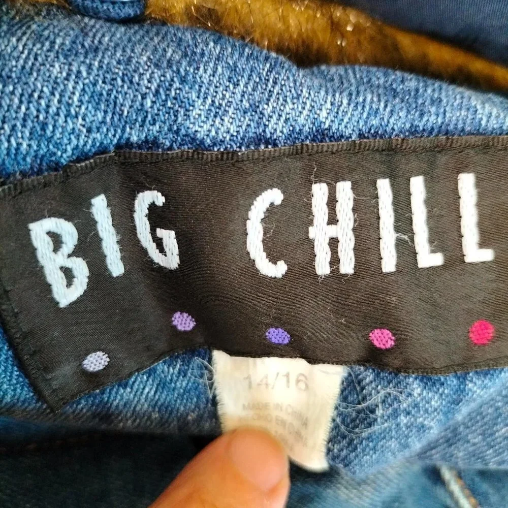 1027)Big Chill Girl Winter Jean Jacket Faux Fur Trim Size 14/16
